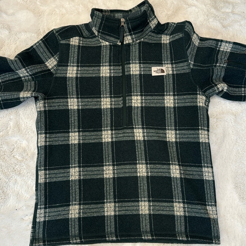 The North Face Mens Fleece Half Zip Medium Green Plaid